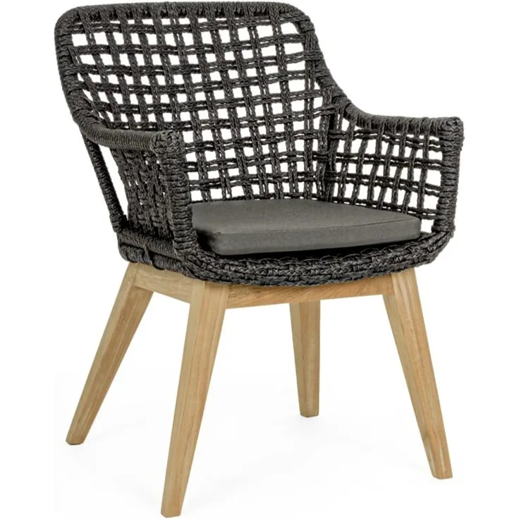 Gartenstuhl Madison Viro aus Teak und Aluminium, skandinavisch mit Armlehnen, schwarz, inkl. Kissen