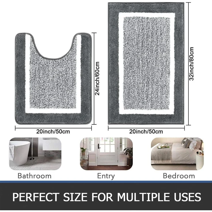 Badematte Set 2teilig rutschfest waschbar Dunkelgrau 50x80+50x60cm – Bild 3