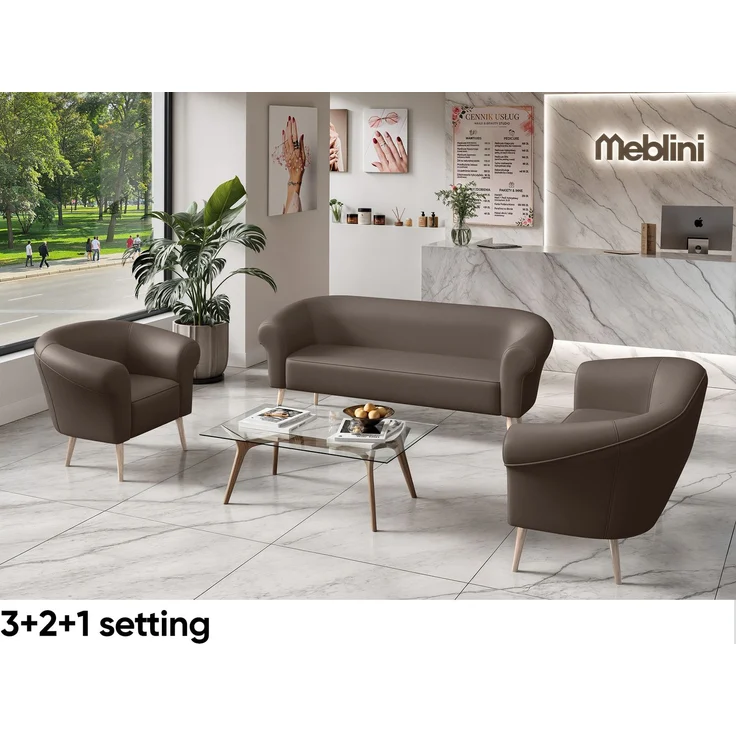 MEBLINI Sofa-Set EMILIA 3+2+1 - Braun Kunstleder - für Wohnzimmer - Mini Lounge für sechs Personen - Küchensofa - Sofa Klein - Sitzgarnitur - Polstergarnitur - Sofagarnituren – Bild 2