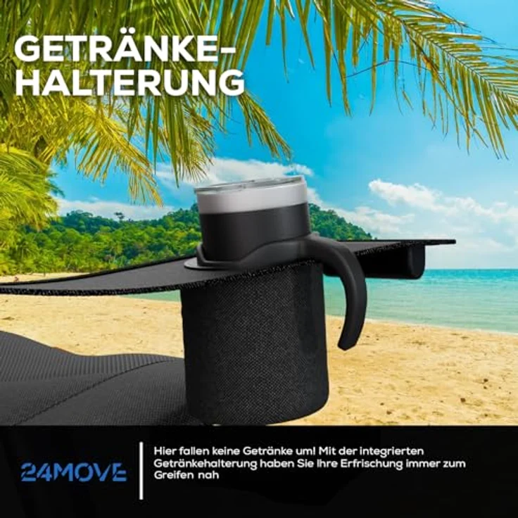 24Move Campingstuhl Campingstuhl faltbar inkl. Tragetasche, bis 150kg belastbar, schwarz (bequeme Arm- und Rückenlehne), Gartenstuhl, Klappstuhl gepolstert – Bild 6