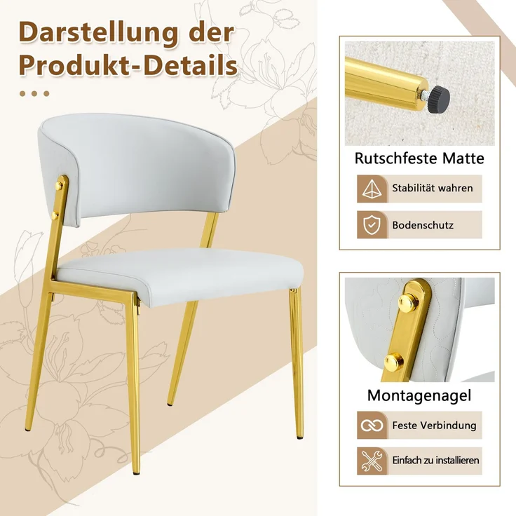 2er Set Moderne Esszimmerstühle mit Metallgestell, gepolsterter Sitz und Rückenlehne – Stabiler--Hellgrau--78x49x51cm--CHENHAONING – Bild 4