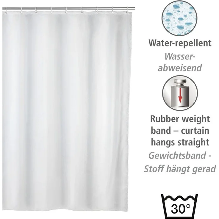 WENKO UNI Duschvorhang 180 x 200 cm, Weiß, waschbar – Bild 6