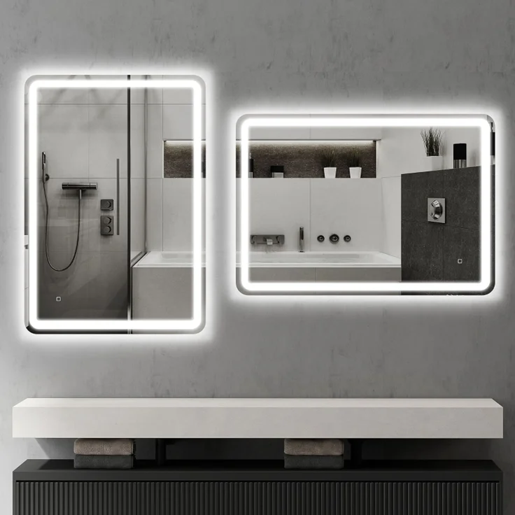 Badezimmerspiegel, beleuchtet, Touch-Steuerung, beschlagfrei, dimmbar, 3 Lichtfarben, 70 x 100, Silber--Silber--100x70x4cm--YOUDENOVA – Bild 8