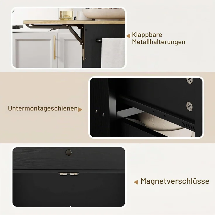 HOMCOM Kücheninsel, Spanplatte, MDF, Schwarz, 106L x 42B x 87H cm – Bild 7