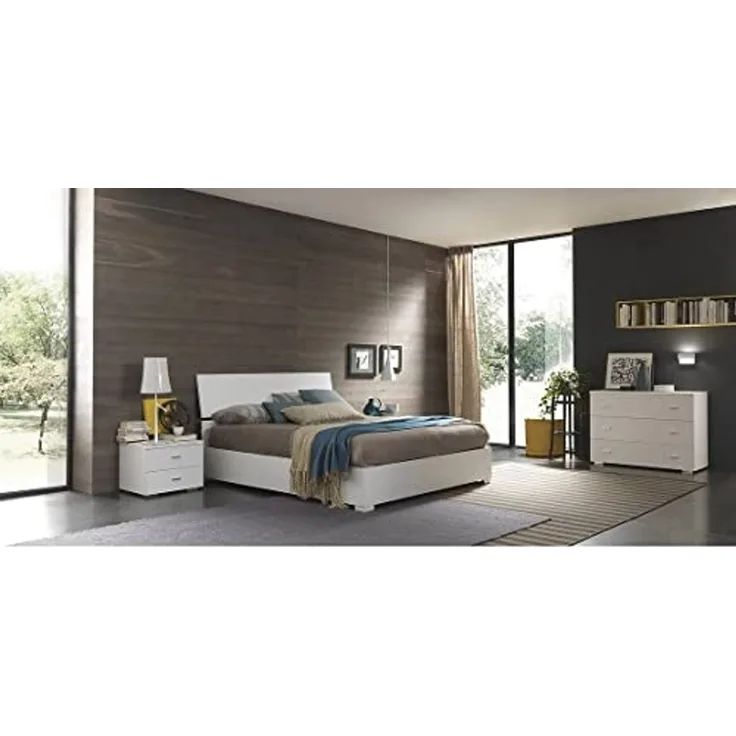 Dmora - TV-Schrank Paul, niedriges Wohnzimmer-Sideboard, Fernsehständer-Basis, 100 % Made in Italy, 220 x 43 x 46 cm, glänzendes Weiß,