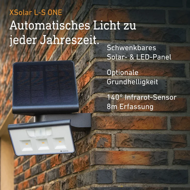 Steinel 'Xsolar L-S ONE' LED-Außenwandleuchte mit 140° Bewegungsmelder, Kunststoff anthrazit, 2500 mAh – Bild 5