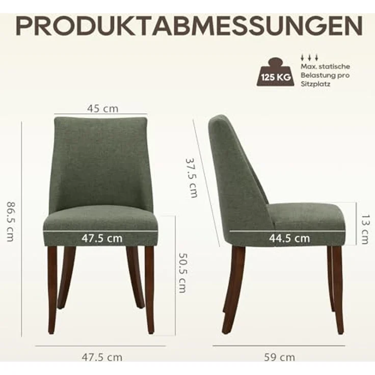 COLAMY Esszimmerstühle 2er Set, Moderne Küchenstuhl Polsterstuhl Stühle mit Rückenlehne, Stoff Dining Chairs mit Holzbeinen für Esszimmer, Küche, Restaurant mit Holzbeinen, Grün – Bild 2