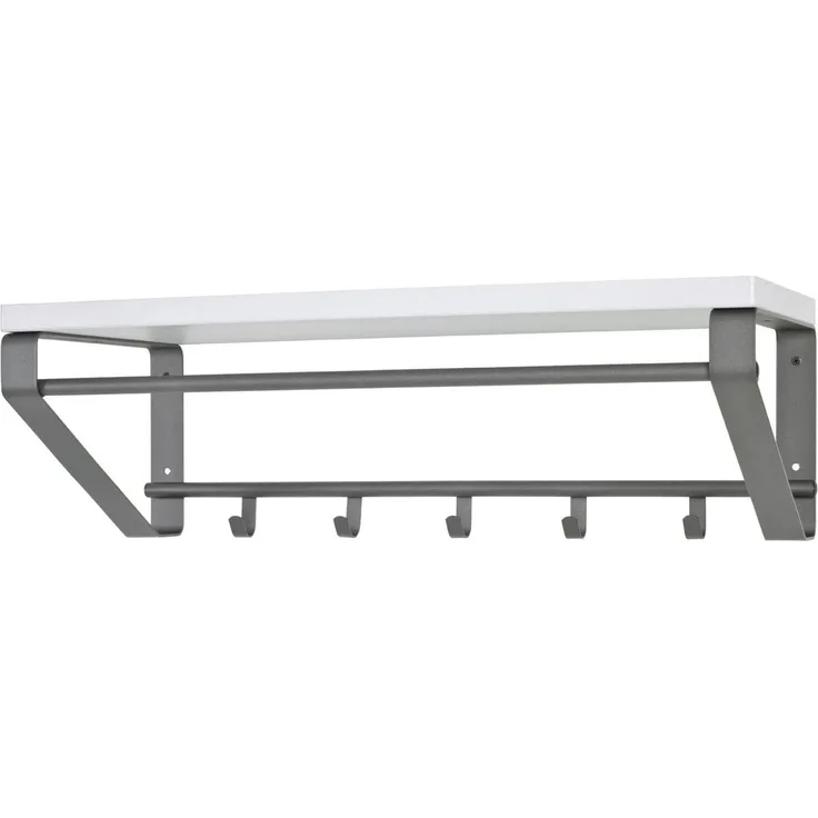 Haku Wandgarderobe mit 5 Garderobenhaken, Kleiderstange und Ablage aus MDF, Metallgestell in Anthrazit-Weiß, 70x30x23 cm