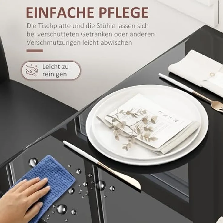 HOMCOM Essgruppe mit Glas-Tischplatte, (Esstisch mit 2 Stühlen, 3-tlg, platzsparend Esszimmergruppe), für Esszimmer, Küche Schwarz – Bild 4