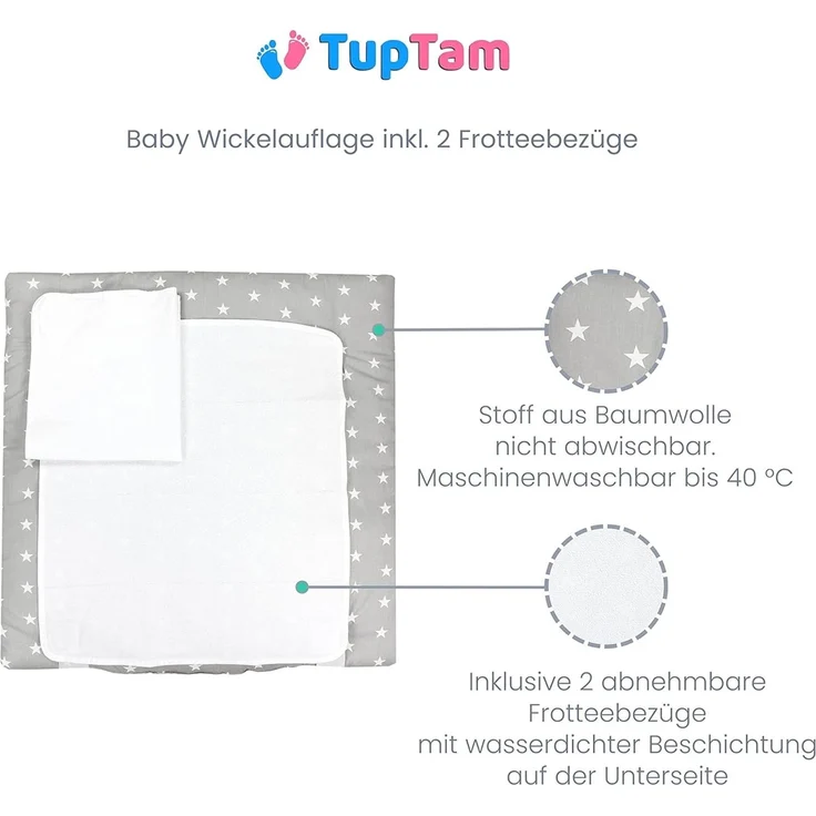 TupTam Wickelauflage mit 2 wasserfesten Frotteebezügen – weich gepolstert & hautfreundlich MAR02579, Farbe: Wald/Beige, Größe: 70x70 cm – Bild 3