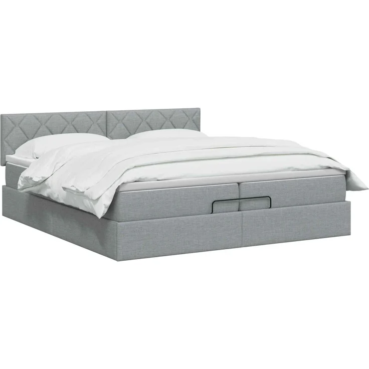 vidaXL Ottoman Bett mit Matratze Hellgrau 200 x 200 cm Stoff 3456434 – Bild 3