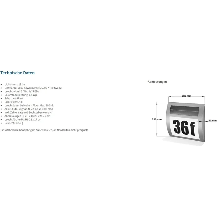 Esotec Solar Hausnummernleuchte "Wave" – Bild 3