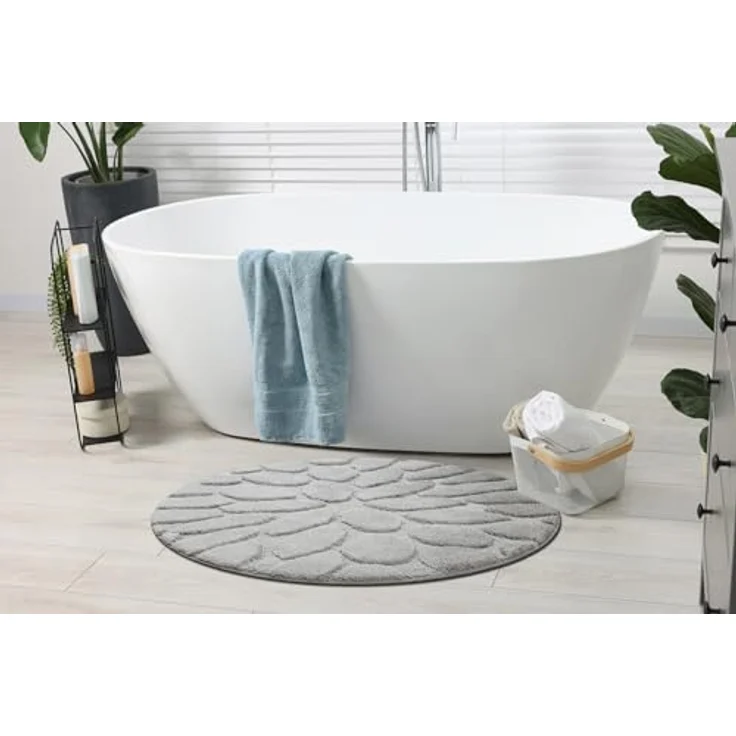 rugsx Badteppich SUPR Stones, rutschfest, weich und waschbar, grau Kreis 100 cm, für Fußbodenheizung geeignet – Bild 2