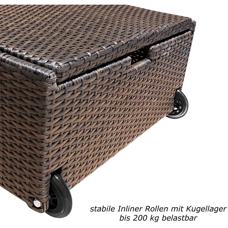 Sonnenliege Palermo mit Rollen (inkl. Auflage, Farbe wie abgebildet) aus hochwertigem Polyrattan, Liegen Farbe: Java Braun mit grauer Auflage – Bild 3