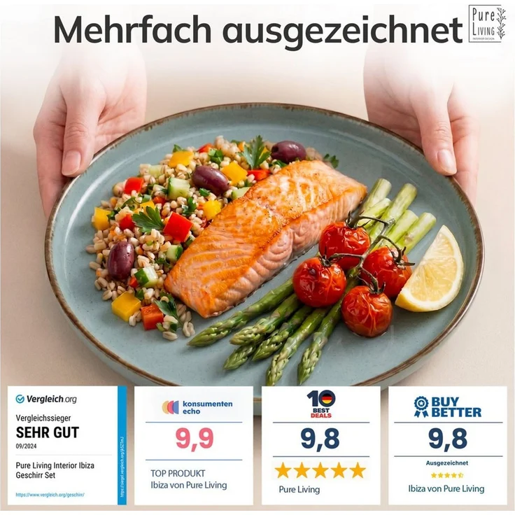 PURE LIVING INTERIOR DESIGN Geschirr-Set Pure Living »Rustic« (18-tlg), 6 Personen, Steingut, Rauchblau, 6 Personen, Steingut, Authentischer Landhausstil, Reaktive Glasur – jedes Stück ein Unikat,… – Bild 3