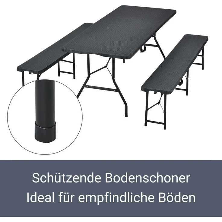 Juskys 'Bayreuth' Bierzeltgarnitur, 3-teilig, Klappbar, Kunststoff, 180 x 74 x 74 cm, Schwarz – Bild 7