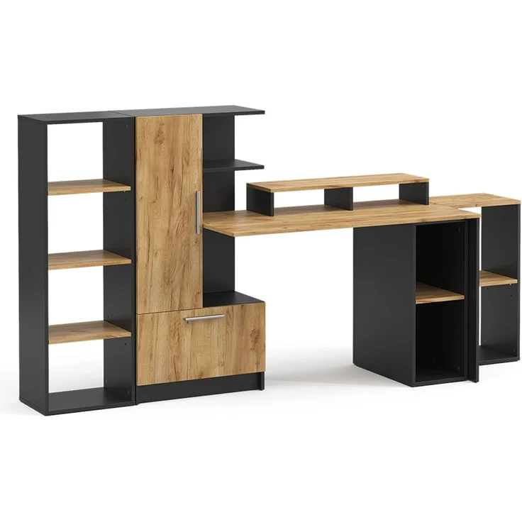 Schreibtisch Tomy Anthrazit/Goldkraft Eiche 150 x 59 cm 5er Set Vicco – Bild 1