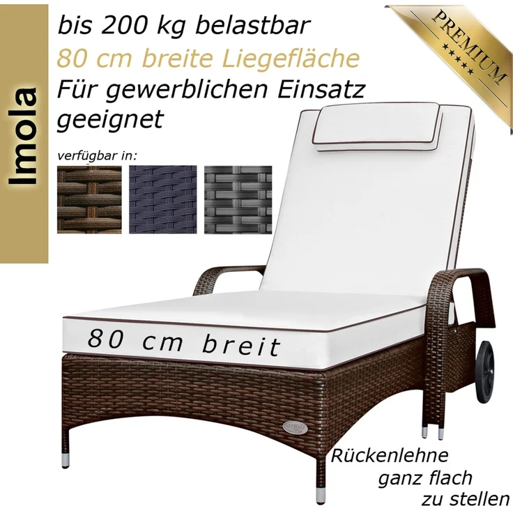 Sonnenliege Imola 5 Sterne Premium Liege aus Polyrattan mit verstellbarer Rückenlehne, inkl. Auflage wie abgebildet, Liegenfarbe Java Braun – Bild 2