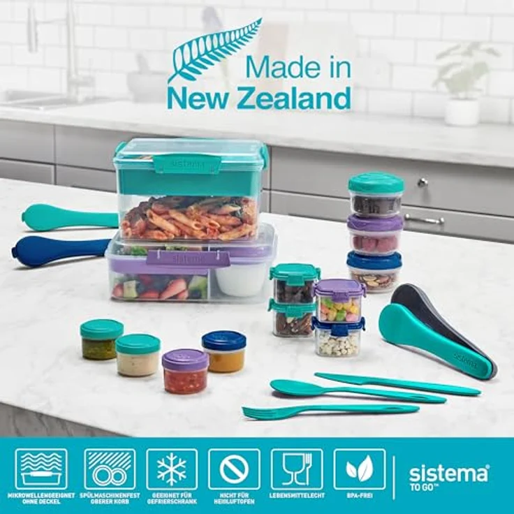 Sistema TO GO Bento-Box Cubes | 1,25 L | Brotdose für Pause mit Fächern und Snackbox | BPA-frei | 2 Stück | Minty Teal & Ocean Blue – Bild 8