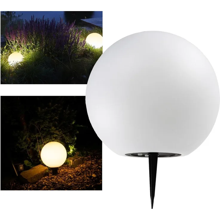 LED Solar Kugelleuchte 25cm Ø "SK25 W" IP44, Warmweiß / 3000K