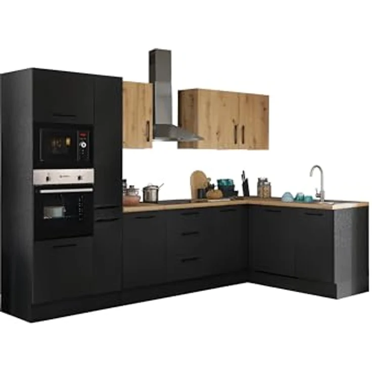 Turin LBM Eckküche 310 x 211 x 60 cm, schwarz - Ohne Küchengeräte - Moderne, geräumige Küche in Artisan-Eiche Optik mit viel Stauraum – Bild 2
