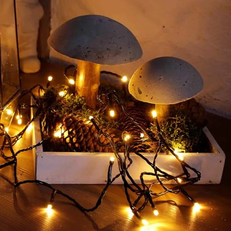 hellum Lichterkette außen 120 LED klassisch warmweiß, Lichterkette innen, Weihnachtsbeleuchtung außen, mit Timer, 11,9m beleuchtete Länge, Kabelfarbe grün – Bild 7