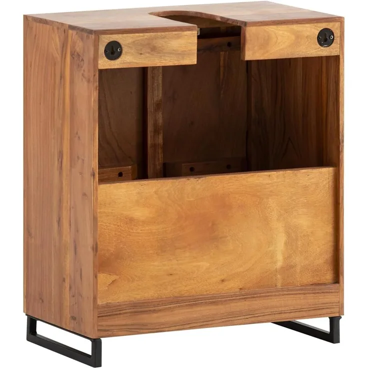 Waschbeckenunterschrank 50x60x30 cm Akazie braun massivum Maddox mit Türen rustikal Landhausstil Badunterschrank Holz