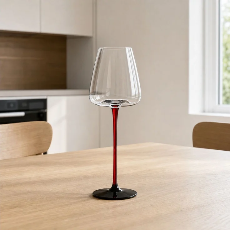 2er Set Bordeaux-Rotweingläser 590 ml mit rotem Stiel und schwarzem Fuß, 28 x 10 x 8,5 cm – Bild 2