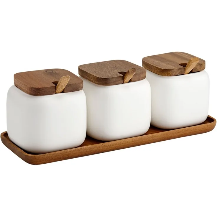 Ladelle Vorratsdose ESSENTIALS Dosen- & Löffel-Set weiss, Porcelain/Acacia