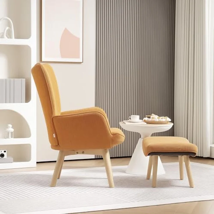 HOMCOM Relaxsessel Ohrensessel mit Hoher Rückenlehne, Holzbeine (Sessel mit Hocker, 2-St, Loungesessel), mit getuftetem Design, Cord-Optik, für Wohnzimmer, Braun – Bild 8