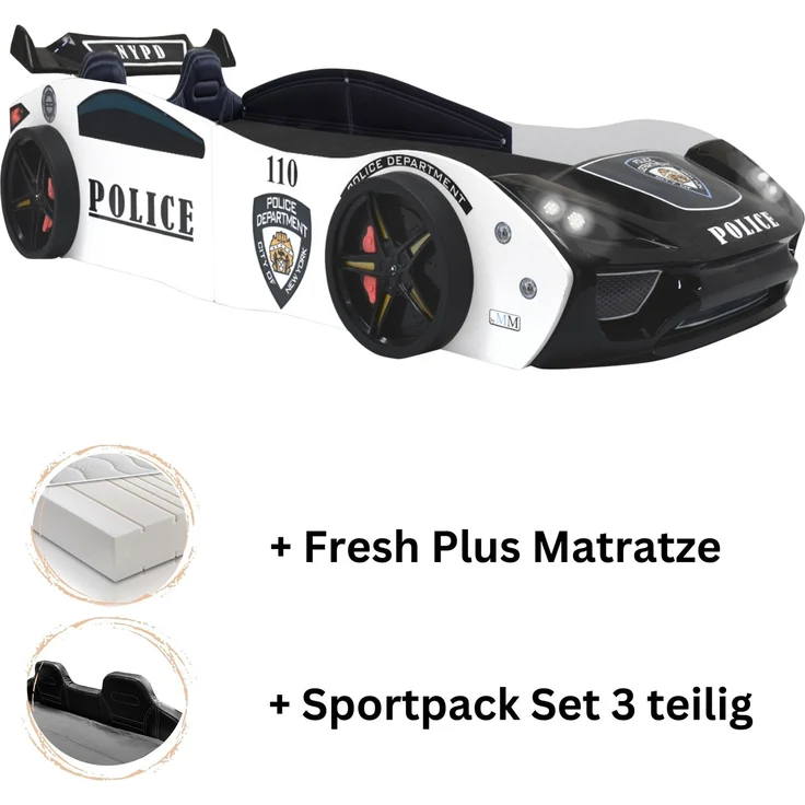 Autobett Kinderbett "Police" + Sportsitze 90x200 inkl. Lattenrost – Bild 1