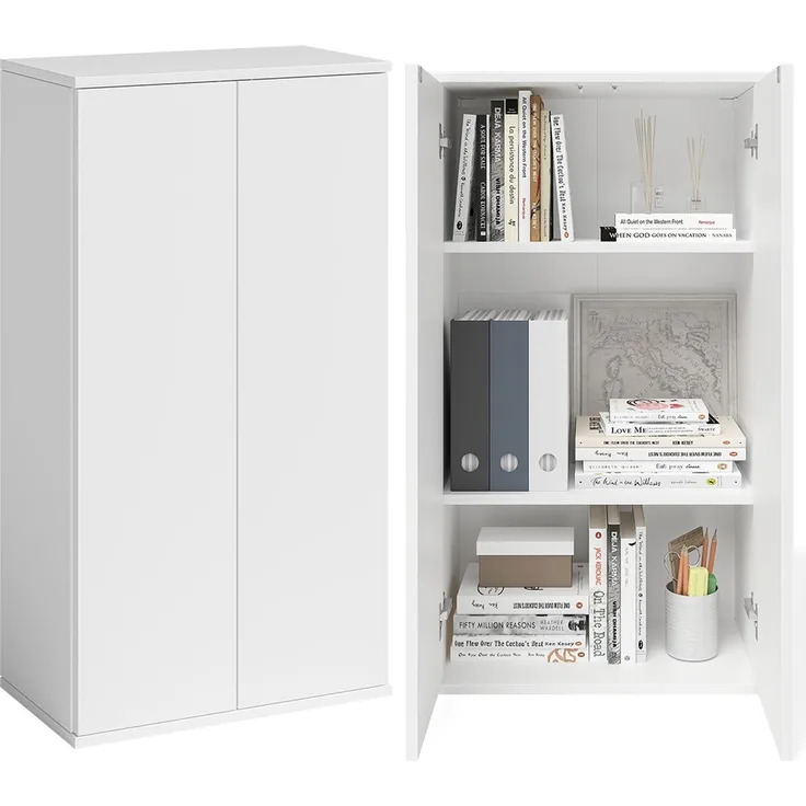 Bellamio 'Ais' Mehrzweckschrank, weiß, 110x33x60 cm, kleiner Aktenschrank mit 3 Fächern, Hängeschrank mit Push-to-open
