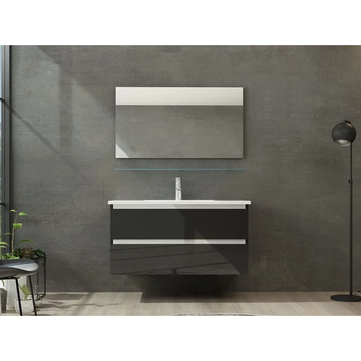Homeline Badmöbel Set mit Schubladen Glas ablage (Marcel Schwarz, 90 cm ohne Hochschrank) – Bild 2