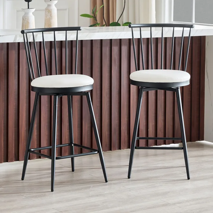 Moderner Metall-Barhocker im Windsor-Stil mit gepolstertem Sitz für Kücheninseln, Bars, Restaurants; Barhocker im Industrial-Stil in Barhöhe; Vintage- und Minimalismus-Stil--Weiß--96x39x39cm--YOUDENOVA