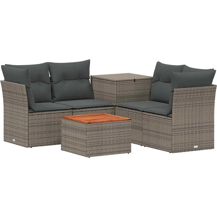 vidaXL Sofa Set 6 stk. Grau und Dunkelgrau Polyrattan und Stahl 3447354 – Bild 2