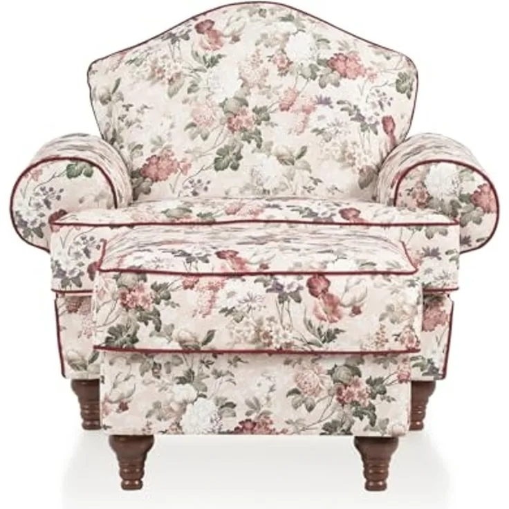 Sessel Elita in creme Landhaus Blumen Set inkl. Hocker
