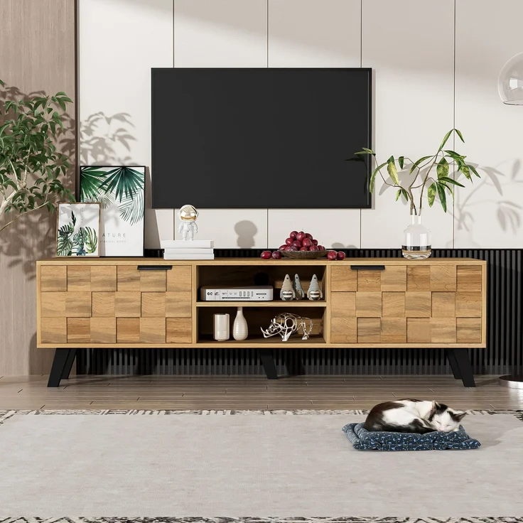 TV-Schrank Fernsehtisch Lowboard Holzoptik modern 160 cm Sideboard Medienkonsole mit Türen und offenen Fächern Wohnzimmermöbel – Bild 4