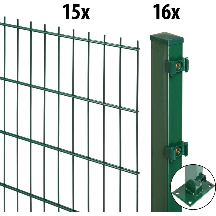 Garden 'N' More Doppelstabmattenzaun Set excellent, 103 cm hoch, grün, 15 Elemente für 30 m, 16 Pfosten mit Bodenplatte – Bild 2