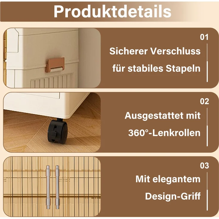 Kleiderschrank aus Kunststoff mit 9 Magnettüren und Rollen, faltbar, 92×45×196 cm, cremeweiß – Bild 8
