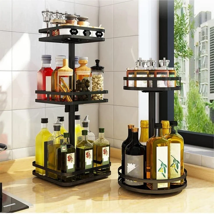 Drehbares Gewürzregal Schwarz 2-Etagen Stehend Lazy Susan – Bild 6