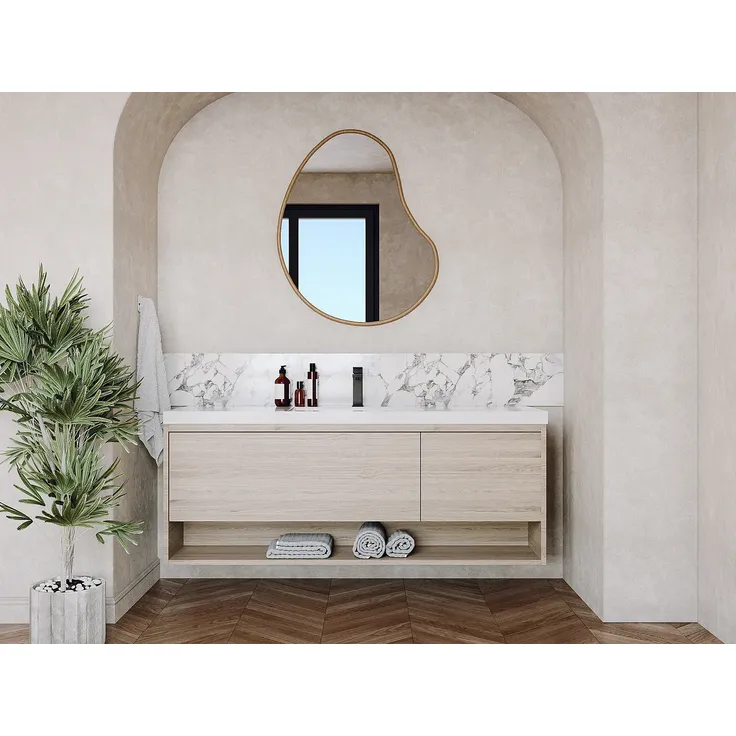 Vente-unique - PUJUKA Waschbeckenmöbel Holz, Platte Beige - B 50 cm x H 55 cm x L 150 cm