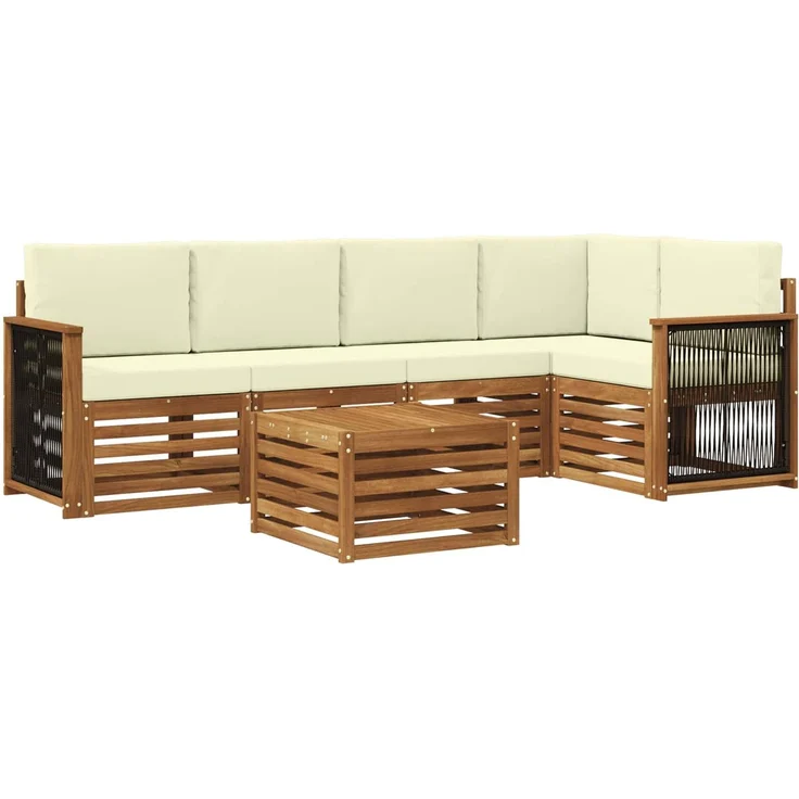 vidaXL Outdoor-Sofagarnitur 6 stk. 5-Sitzer Natur und Creme 3384381 – Bild 2