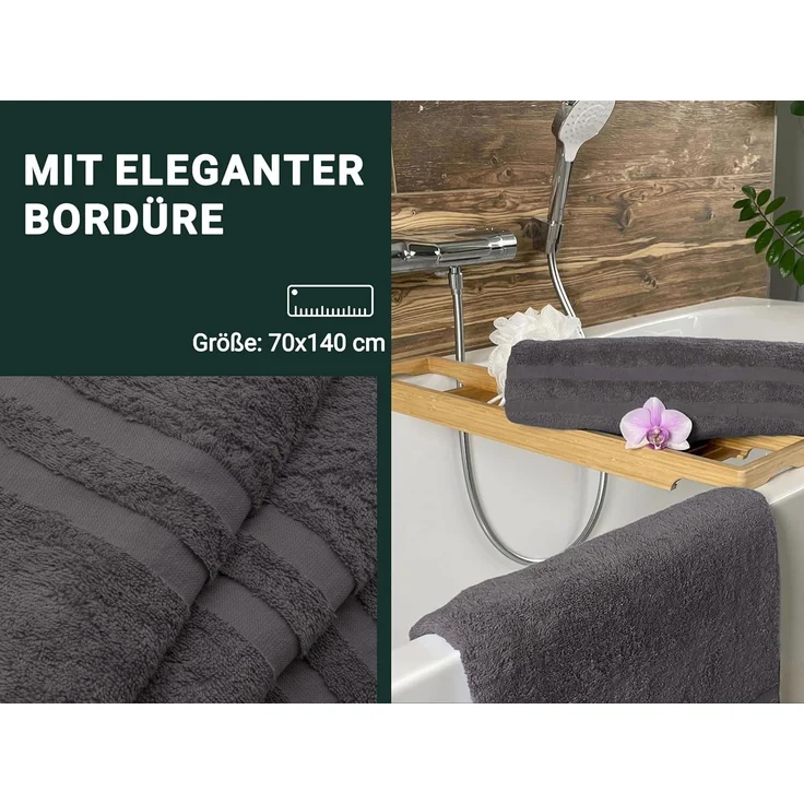 ZOLLNER 5er Set Duschtücher, 70x140 cm, graphit, 100% Baumwolle – Bild 4
