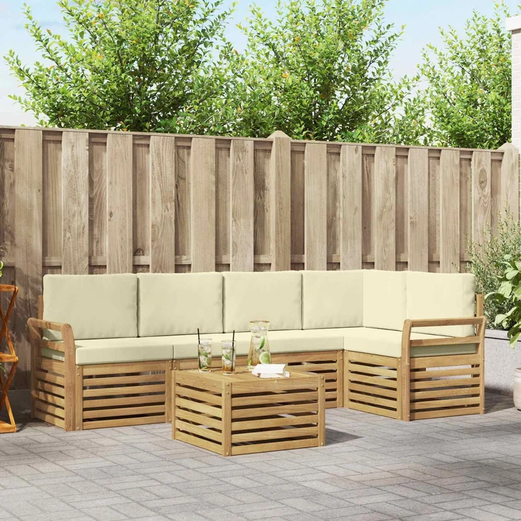 vidaXL Outdoor-Sofagarnitur 6 stk. 5-Sitzer Weiß und Creme Polyester 3391875 – Bild 1