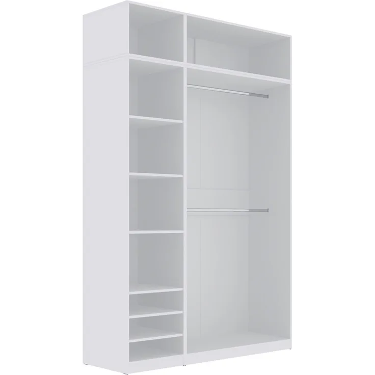 Marmex Möbel Tres Set-N/N (B) hoher Schrank ohne Türen, Einbauschranksystem, Ankleidezimmer Möbel mit Regalen und Kleiderstangen, laminierte Spanplatte, weiß 150x246x51 cm