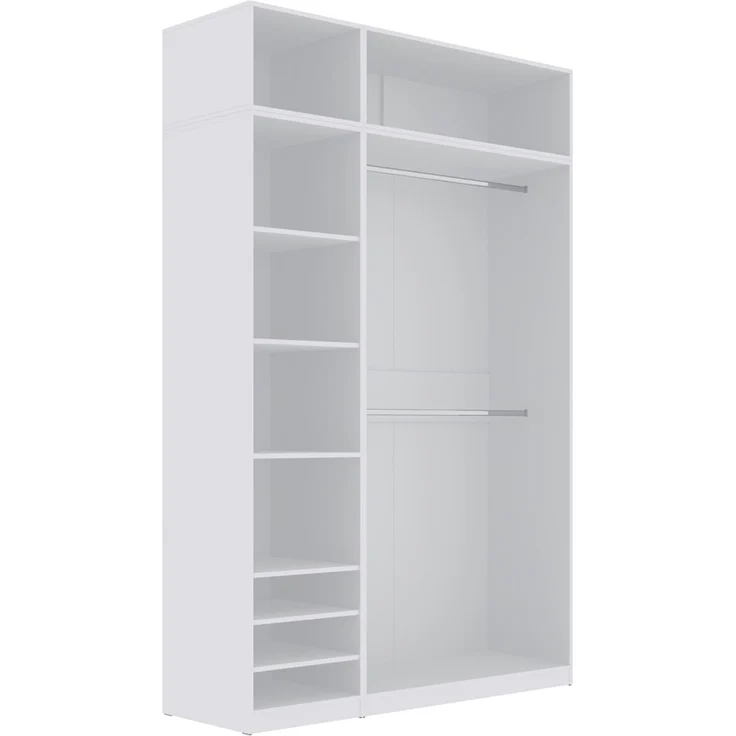 Marmex Möbel Tres Set-N/N (B) hoher Schrank ohne Türen, Einbauschranksystem, Ankleidezimmer Möbel mit Regalen und Kleiderstangen, laminierte Spanplatte, weiß 150x246x51 cm – Bild 1