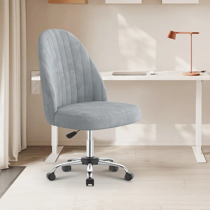 Botifly Bürostuhl ohne Armlehnen, Samt, Grau, 8 cm Polsterung, 360° Drehbar – Bild 2