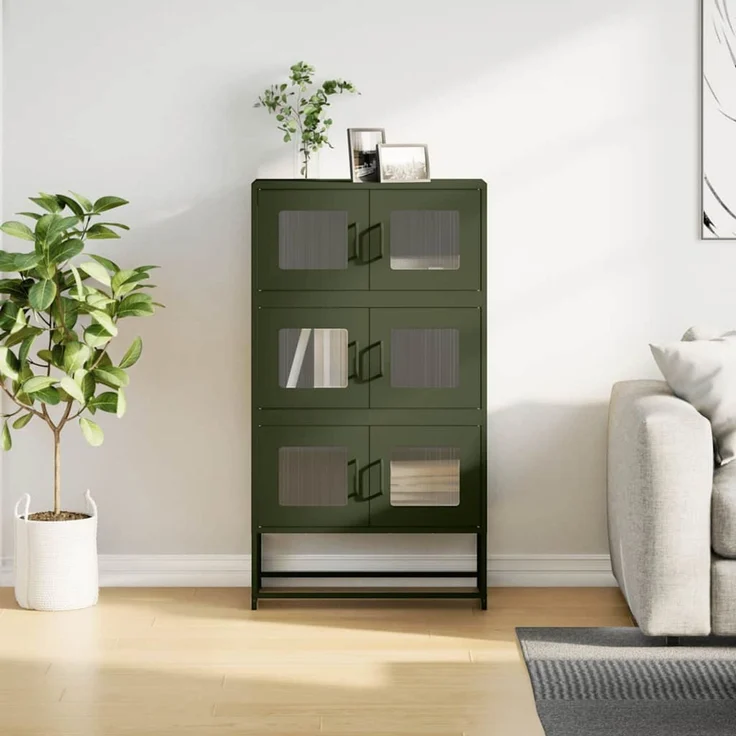 Highboard, BuffetSchrank, Büroschrank Olivgrün 68 x 39 x 123 cm Stahl – Bild 3