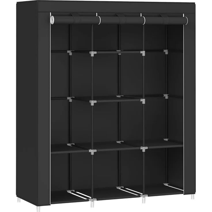 Songmics Kleiderschrank, Garderobe, Kleiderständer mit Vliesstoffbezug, Hängestangen, Ablagen, 45 x 130 x 168 cm, große Kapazität, für Schlafzimmer, Wohnzimmer, tintenschwarz RYG096B01 – Bild 1