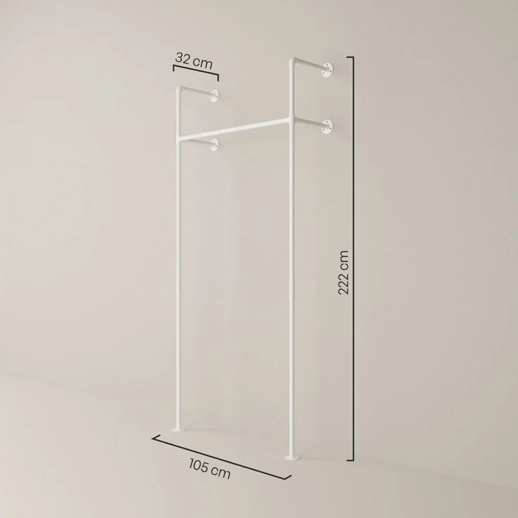 pamo. design Kleiderständer KIM Kleiderstange Wandmontage, offener Kleiderschrank, Kleiderständer, Weißer Garderobenständer im Industrial Design für Kleidung – Bild 2